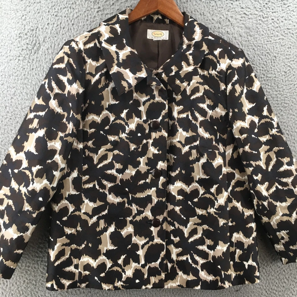 Talbots Petites Coat Womens L Multicolored Leopard Print Collared Long Sleeves - Image 2 of 4