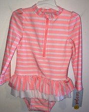Toddler Cat  Jack Long Sl Pink Striped UPF 50 One-Piece Swimsuit Size 2T NEW