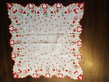 Vintage Red heart valentine Hankerchief flowers Cupid hankie