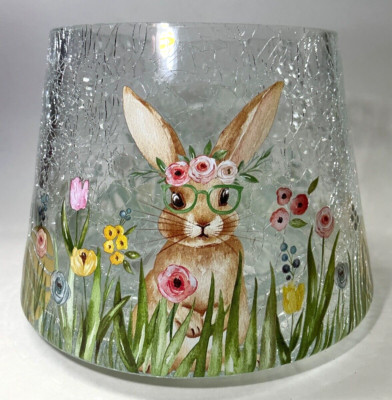 Yankee Candle Easter Floral Bunny with Glasses Crackle Glass Candle Shade NIB  