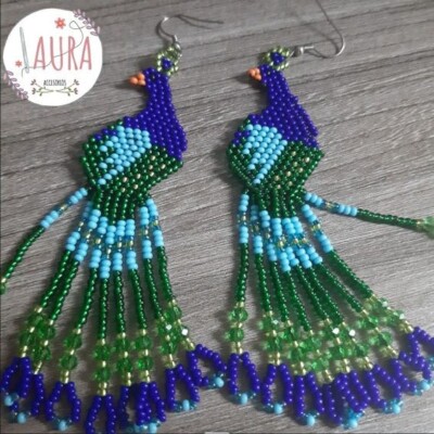 Tribal Earrings Native Large Boho American Seed Beads Handmade Earring
