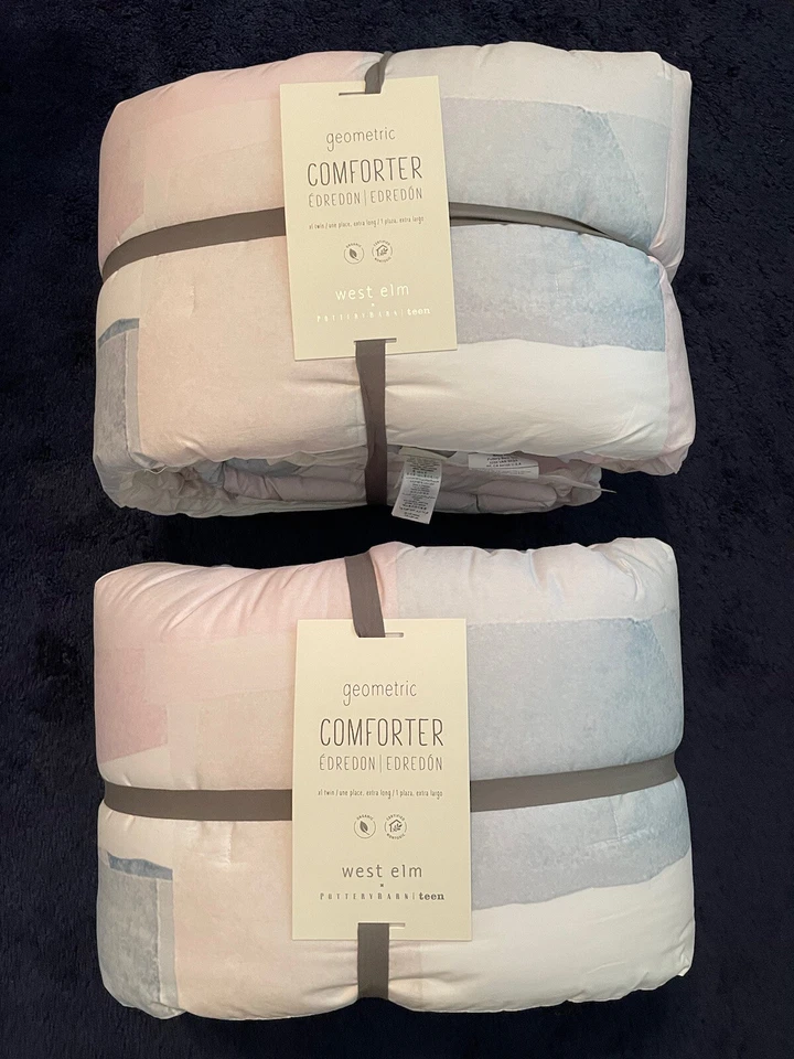 Two NEW Pottery Barn Teen West Elm Geometric Twin XL Comforters - Blush/Multi - Image 2 of 4