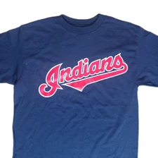 Majestic Cleveland Indians T Shirt Youth M Short Sleeve Blue MLB Tee
