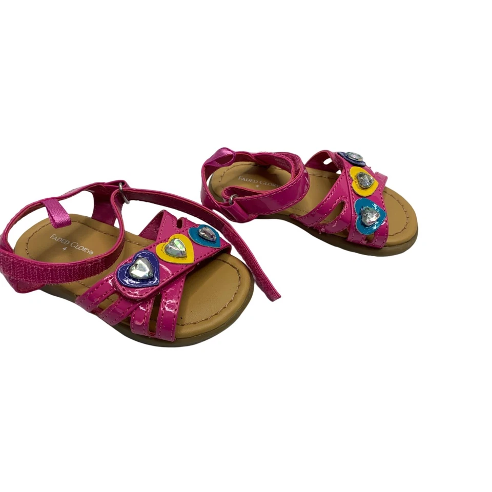 Sandalias Desteñidas Gloria Niñas Infante Bebé Talla 4 Rosa Adornadas Punta Abierta Zapato Foto 3 de 4