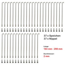 37 Speichen 184 - 298 mm Spokes silber NIROSTA 2mm inkl. Messing Speichennippel