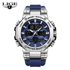 LIGE FOXBOX Men Sport Watch Military Quartz Wristwatch Boys Silicone LED Watches