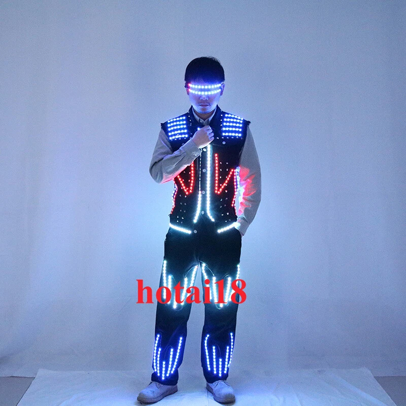 Traje LED Multicolor Disfraz Iluminar Chaleco Pantalones Luminoso Rendimiento Show Set Foto 2 de 4