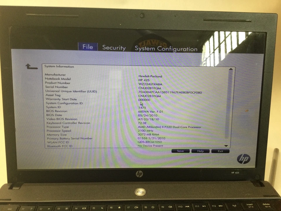 HP 425 - AMD ATHLON II P320 - 3GB RAM - BOOTS TO BIOS - READ DESCRIPTION - BB!!! - Image 2 of 4