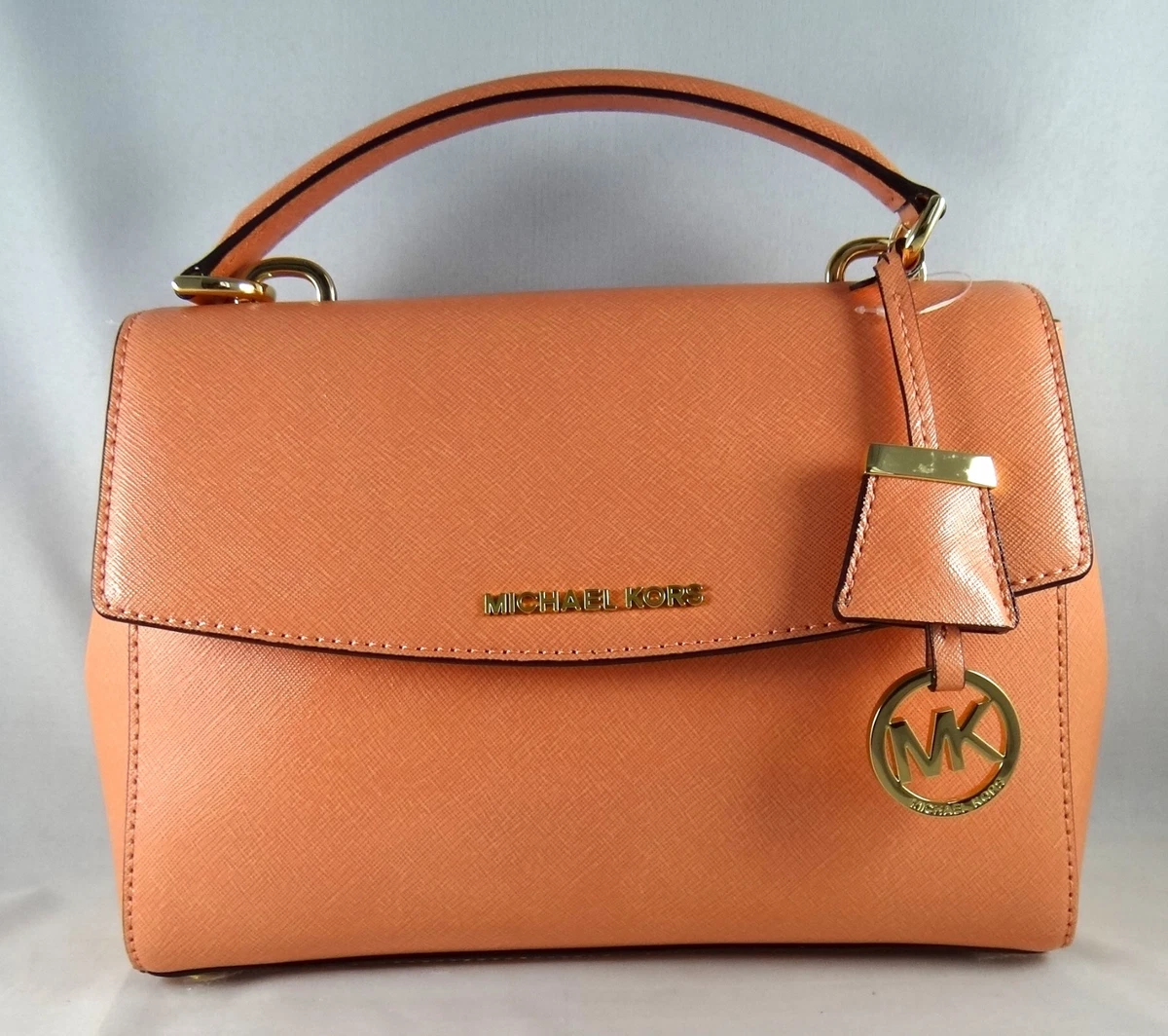 Michael Kors Ava Small Peach Patent Leather Top Handle Satchel Crossbody Bag