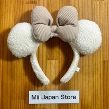 TDR Minnie White Beige Winter Ears HeadBand Hat Fluffy Tokyo Disney Resort 2022