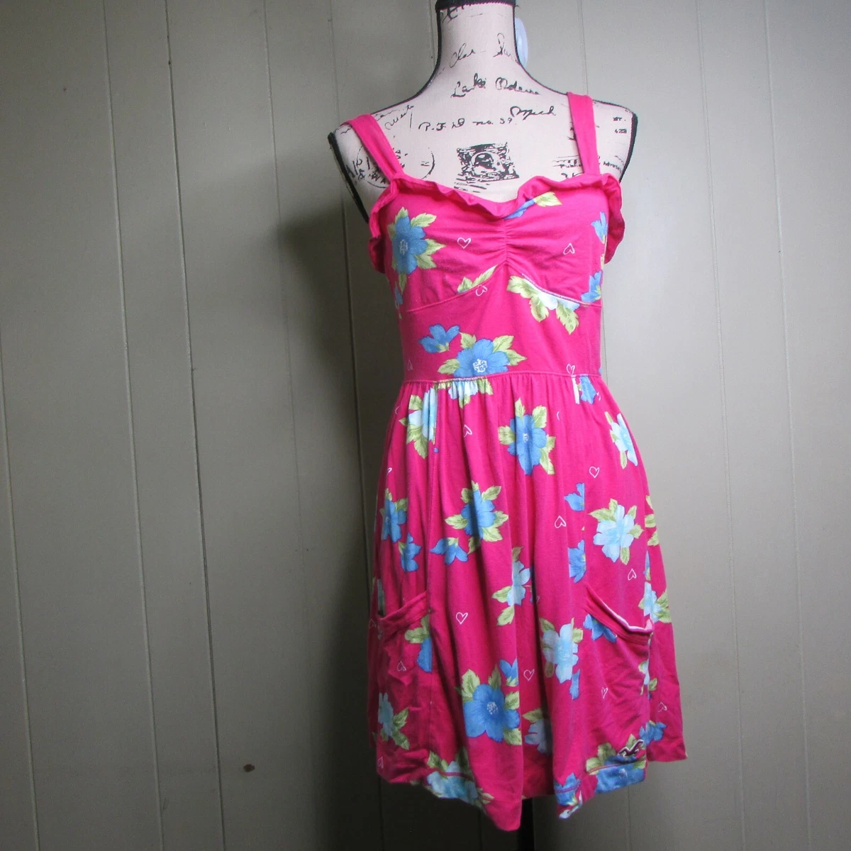 Hollister Sleeveless Dress Sundress M Floral Pink Blue
