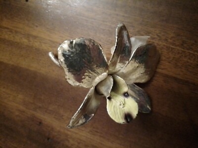 925 Solid Silver Enamel Yellow/Black Flower (Orchid) and Stem Approx 15gr