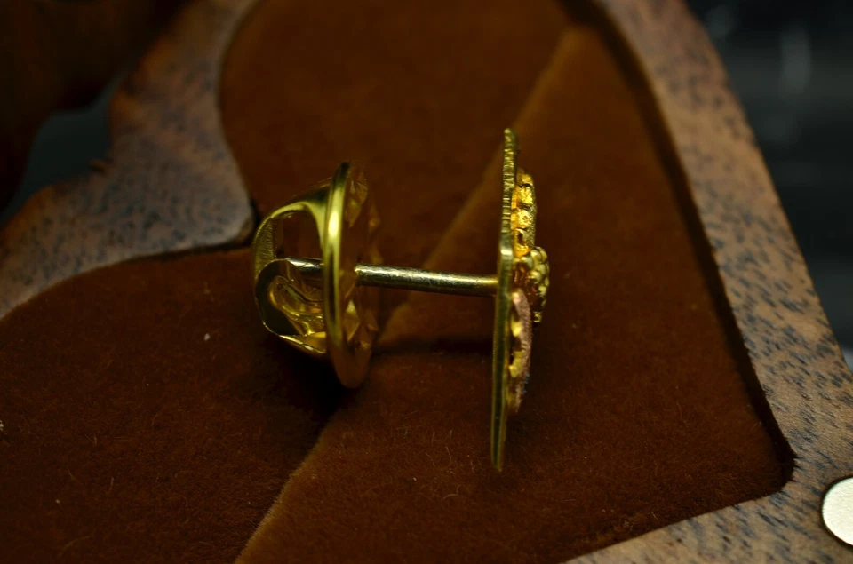 12K Yellow Gold Black Hills Gold leaves & grape design lapel pin w/ gemstones - Image 2 of 4