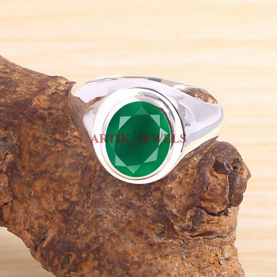 Natural Green Onyx Gemstone with 925 Sterling Silver Ring for Men's #5775