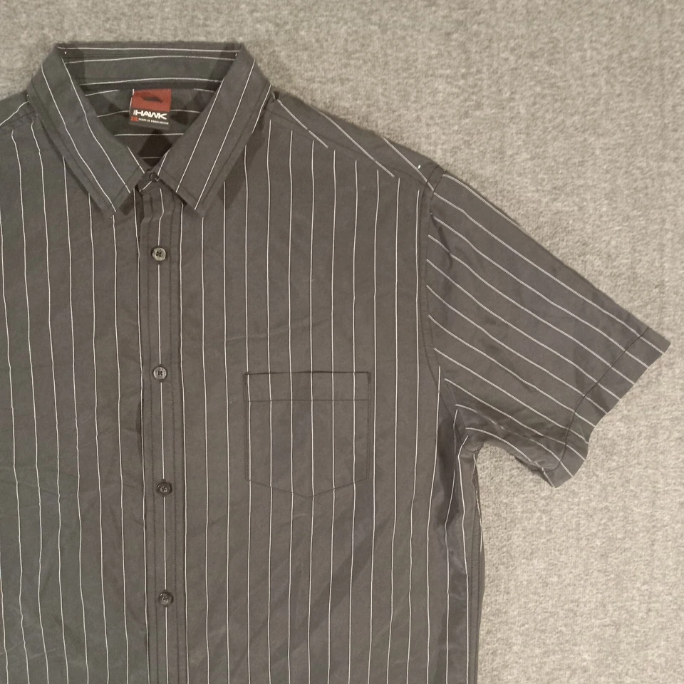 Hawk Shirt Mens XXL Button Front Short Sleeve Modal Blend Black Striped Pocket - Image 3 of 4