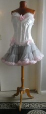 Beautiful satin corset outfit, with v.Full Short Net skirt ,white Basque ,size10