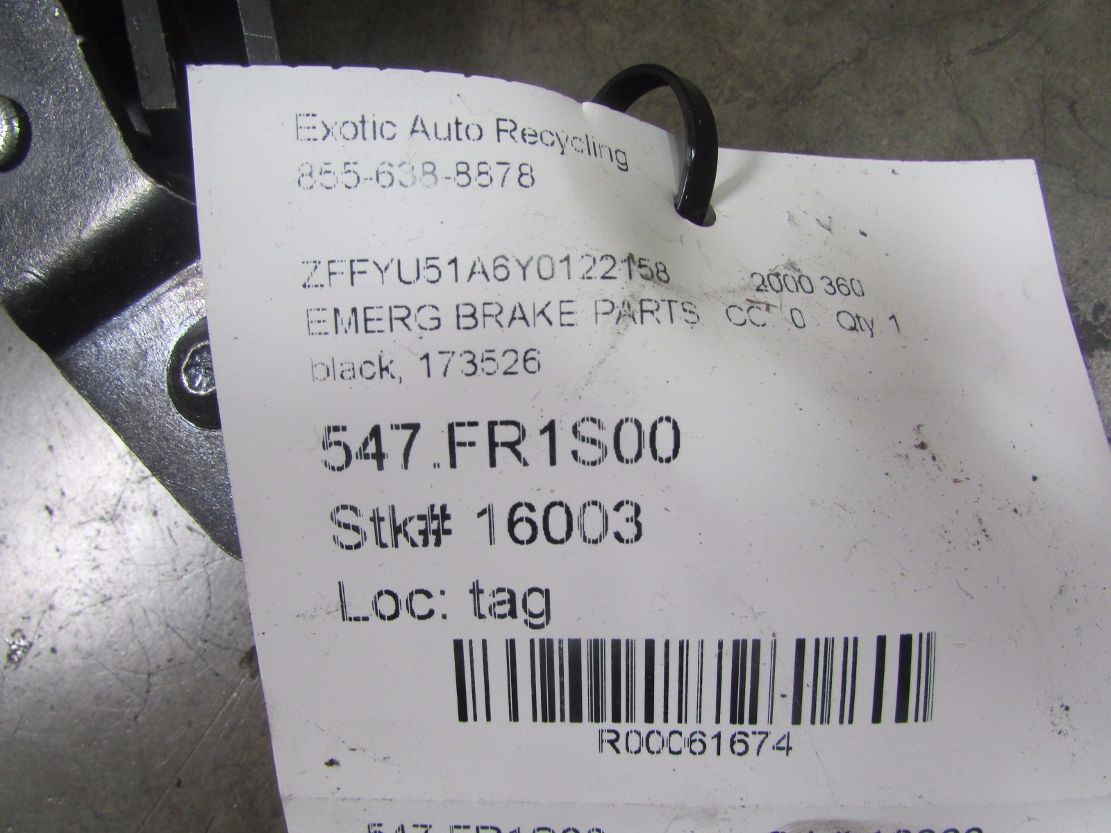 Ferrari 360, Handbrake Lever Assembly, Black, Used P/N 173526