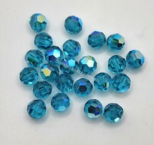 6pc Swarovski Crystal Blue Zircon AB 8mm Faceted Round 5000 Beads; Teal
