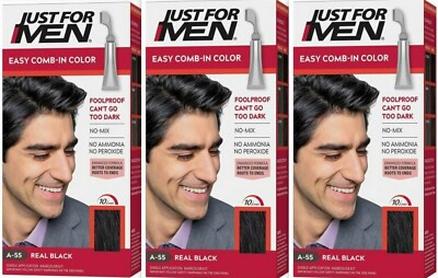 Just For Men A-55 REAL BLACK Comb In Hair Color ( 3 pack ) red