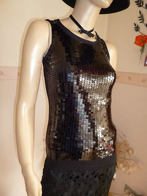 Damen Ärmellos  Paillettentop - Oberteil in Schwarz von Queen Gr. S  Neu