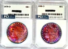 1879-O and 1880-O Semi Key Date Morgan Pair GEM BU Rainbow Toned Scarce