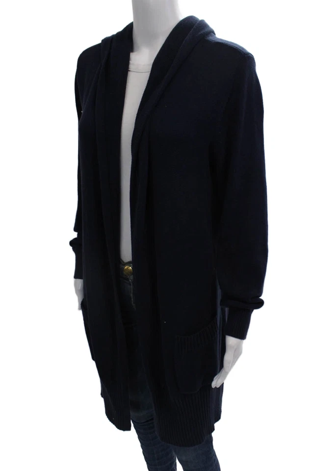 Cárdigan suéter con capucha delantero abierto manga larga Repeat para mujer azul marino algodón grande Foto 2 de 4