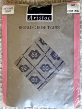 Aristoc Patterned Tights-Heraldic Rose & Diamond-100% Nylon-Navy-XL