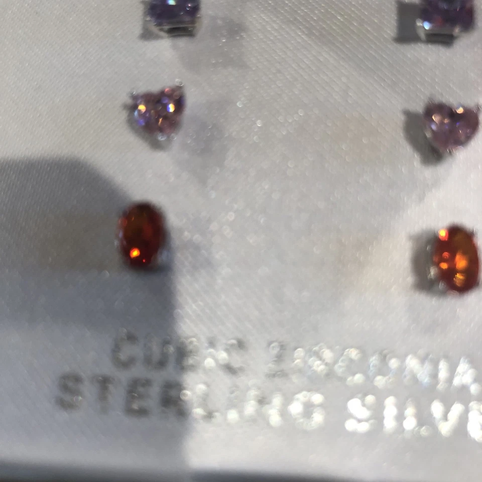 Aretes de plata esterlina con circonita cúbica azul rosa lavanda naranja Foto 4 de 4