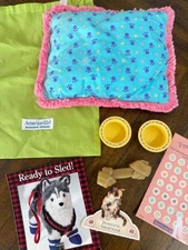 American Girl Doll Pet Dog Pillow Bed Bowls Bone Pretty Paws Nail Decals 