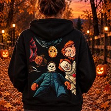 Halloween horror sweatshirt, scary movie inspired hoodie, cozy spooky season
