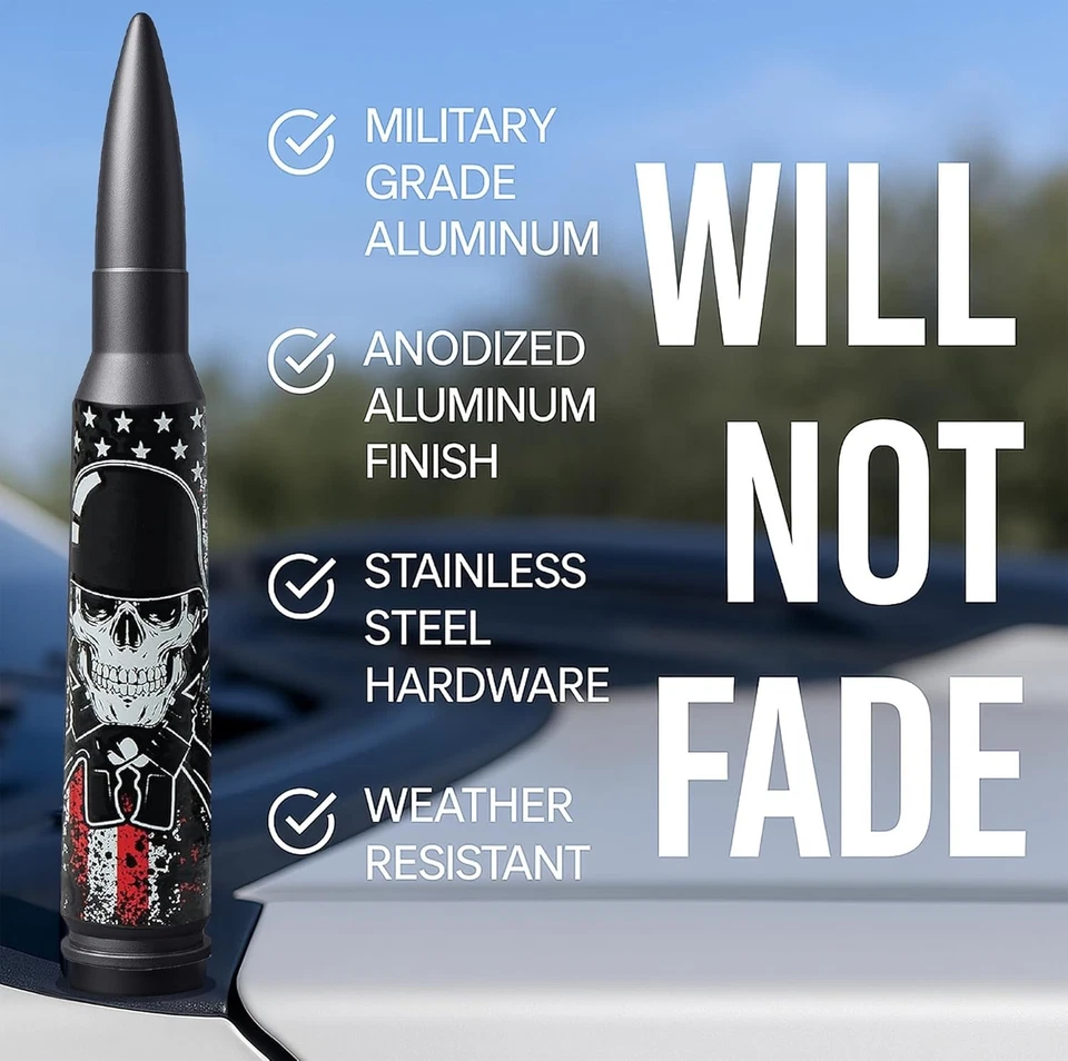ANTENA BALA 50 CAL PARA FORD, DODGE Y RAM F150 F250 F350 American Skull negra Foto 2 de 4