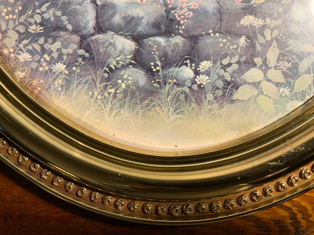 VTG Syroco Picture 1982 Oval Gold Plastic Frame Cottage Forest