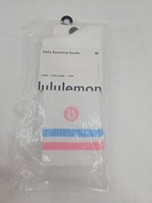 Lululemon Crew Socks Size M Striped White/Pink/Blue Logo