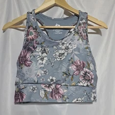 RBX Blue Floral High Neck Sports Bra Size Large