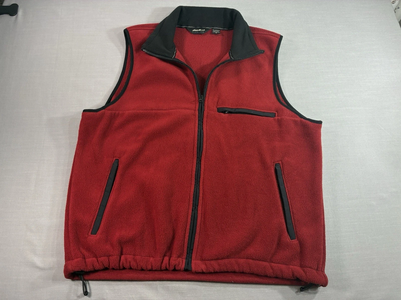 Vintage Eddie Bauer Fleece Vest Mens Medium Red Black USA Made Full Zip