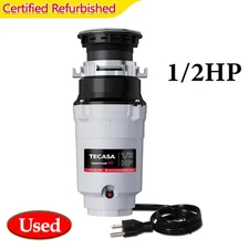 USED- Garbage Disposal 1/2 HP Continuous Feed with Cord, Anti-Jam & Compact
