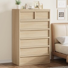 7 Drawer of Dresser Large Wooden Storage Cabinet for Living Room Bedroom Natural