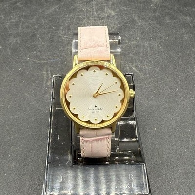 kate spade New York Watch Womens Pink Leather Gold Tone Scallop Dial KSW1377