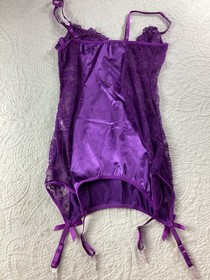 Sexy Purple Lace Satin Lingerie*Bustier*Garters*Thong*L*Cosplay*Femboy*Sissy*NIP