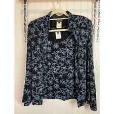 Xscape Set Women Black Blue Stretch Sparkle Dress-Jacket Tank Evening Shimmer L