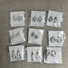 Vintage - 9 pairs of Earrings - White Czech Seed Beads w/ gold accents PIERCED