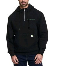 John Deere Black Men's Quarter Zip Hoodie Heavyweight Cotton Pullover Large NWT