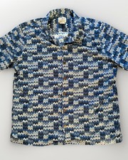 LL Bean Button Up Shirt Blue Slightly Fitted Cotton 510011 Geometric Size Lg