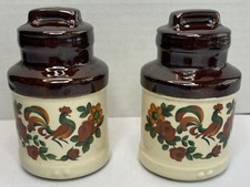 McCoy Salt & Pepper Shakers Rooster Flowers Brown/Cream Milk Can Farmhouse USA
