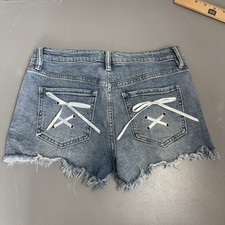 Y2K YMI Distressed Light Wash Bow Pockets Denim Shorts Size 7 / 28