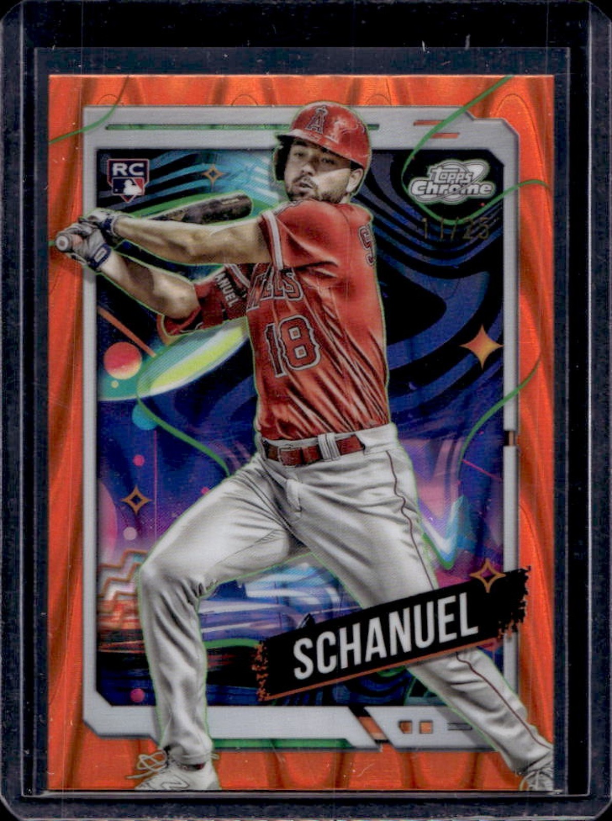 2024 Topps Cosmic Chrome Nolan Schanuel RC Orange Galactic Refractor #/25 Angels
