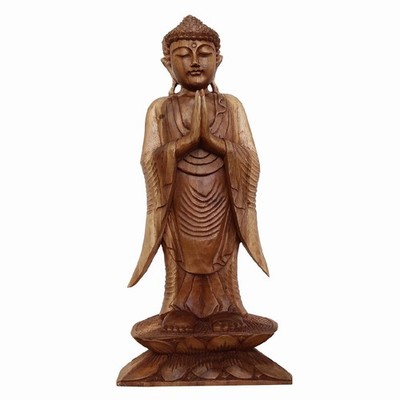 Wooden Carved Buddha Standing Statue, 60Cm, Solid Swirl Wood, Object, #K5582