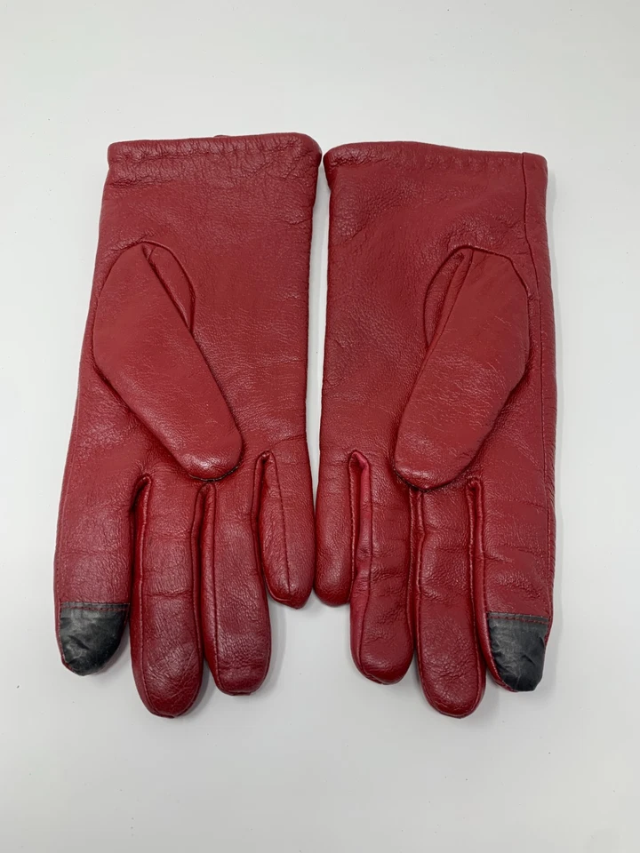 Guantes Mujer Talla Grande Rojo Piel de Cordero Cuero Pantalla Táctil Invierno Cálidos Foto 2 de 4