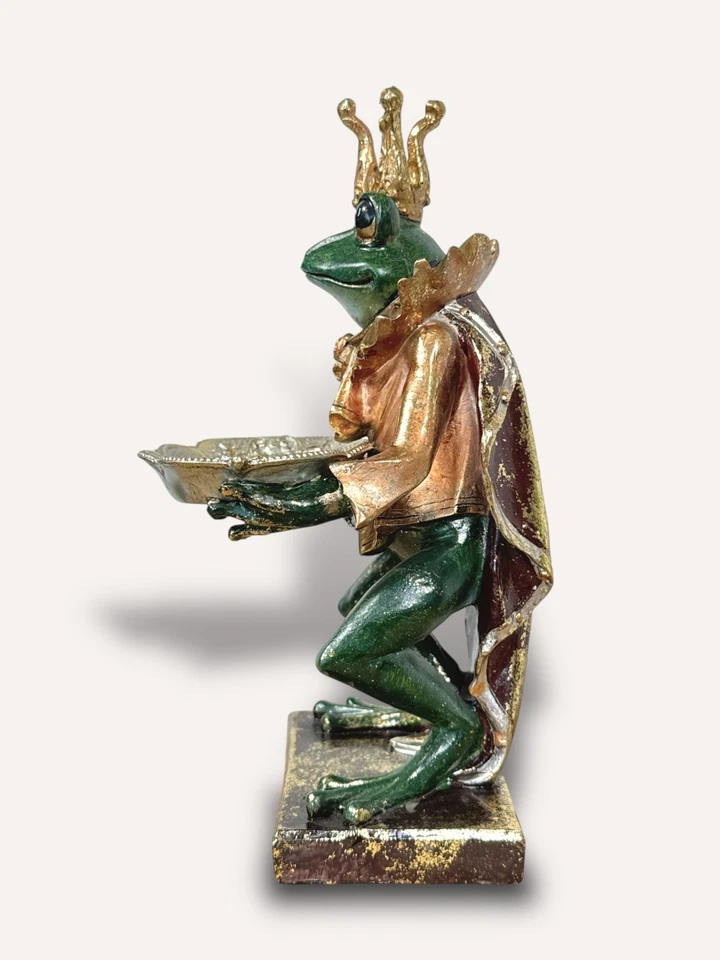 Clayre & Eef Frosch Froschkönig Krone Tablett Gold Halskrause Tierfigur 28cm NEU - Bild 4 von 4