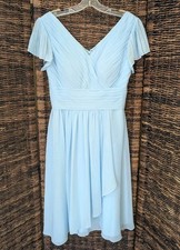Azazie Blue Formal Dress Bridesmaid Prom Knee Length Chiffon Wedding Evening
